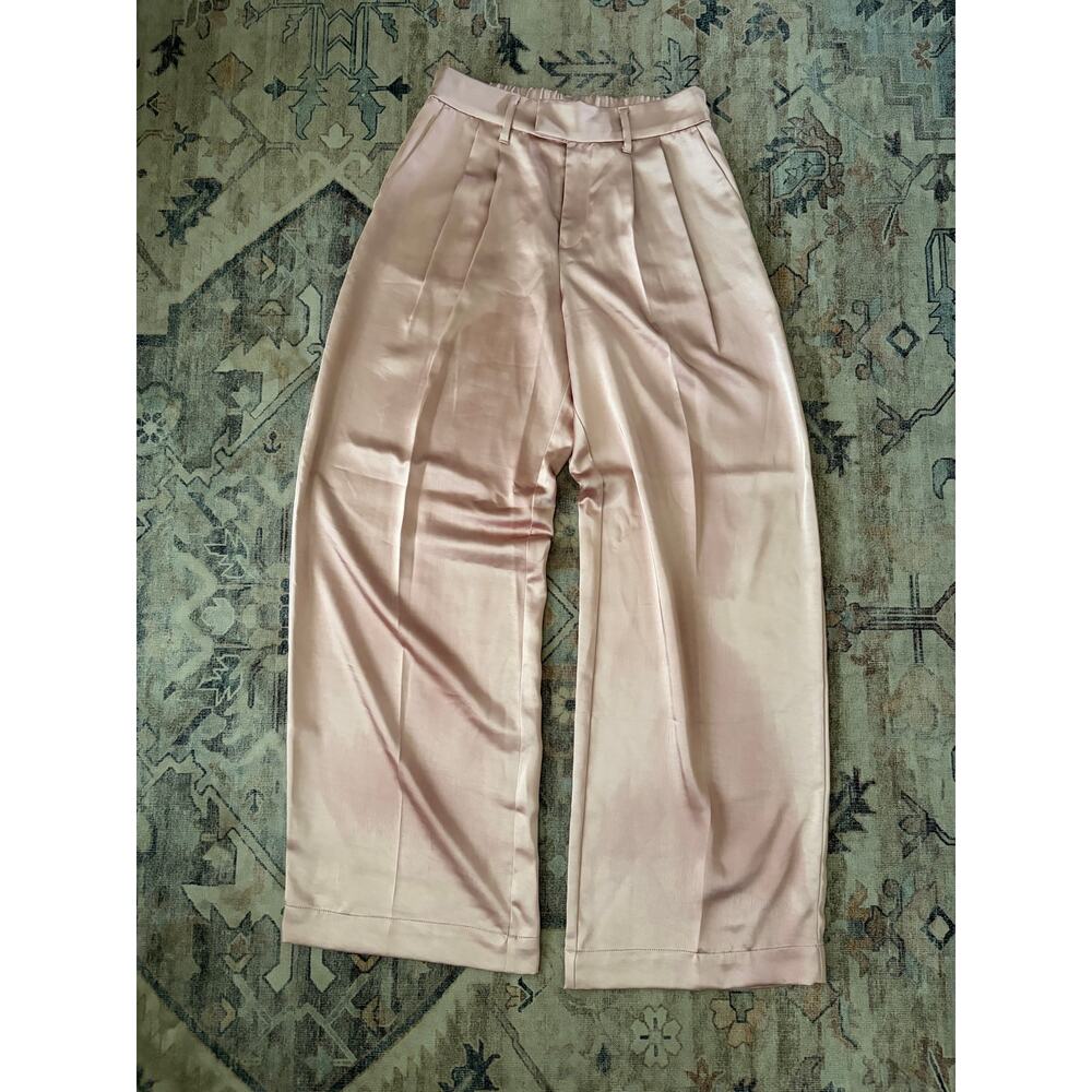 A New Day Womens 4 Blush Pink Satin Wide Leg Pleated High Rise Trouser Pants - Picture 2 of 5